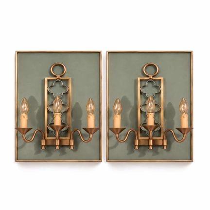 PAIR OF THREE-LIGHT BRASS WALL SCONCES IN THE MANN
