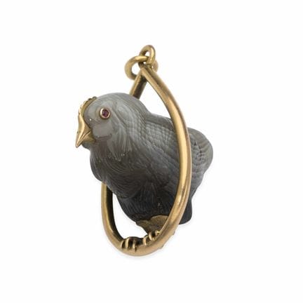 FABERGE GOLD-MOUNTED HARDSTONE BIRD PENDANT
Mark o