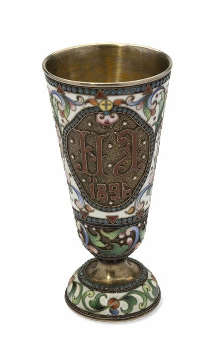 IMPERIAL RUSSIAN SILVER-GILT AND CLOISONNÉ ENAMEL 