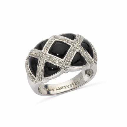 ANELLO IN ORO BIANCO 14K CON DIAMANTI E ONICE NERO