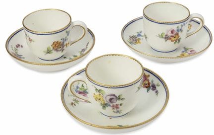 SEVRES A SET OF THREE PORCELAIN CUPS AND THREE SAU