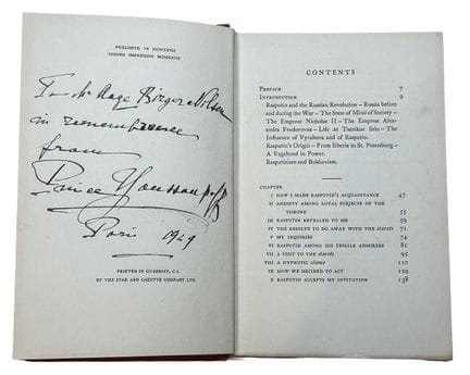 YUSUPOV, FÉLIX (1887-1967), AUTÓGRAFO
Rasputín: su