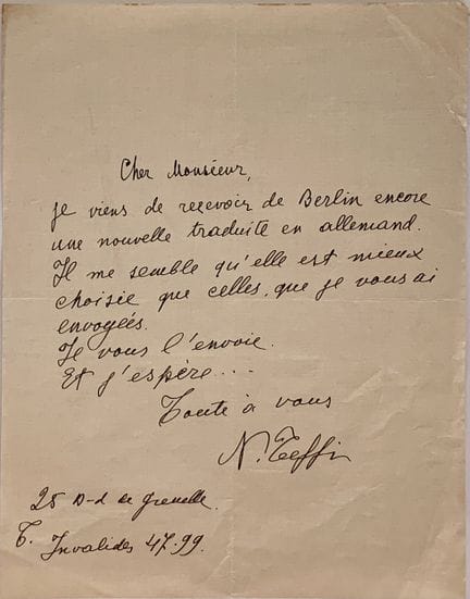 TEFFI NADEZHDA (1872-1952), AUTÓGRAFO
Carta autógr