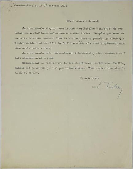 TROTSKY, L. D. (1879-1940), AUTÓGRAFO
Carta firmad