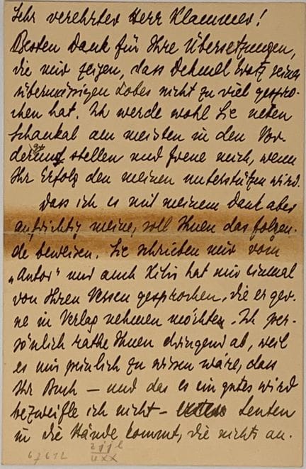 STEFAN ZWEIG (1881-1942)
Carta autógrafa firmada d