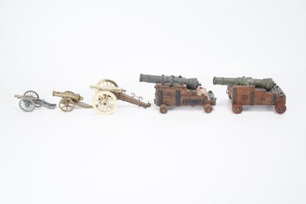 EUROPE, set of 5 assorted decorative cannons, 2 br