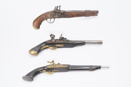 EUROPE, set of 3 black powder pistols, including 2