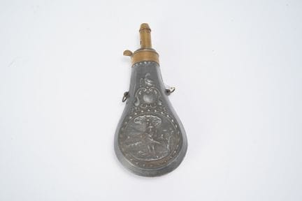 EUROPE, 19th century, pewter hunting powder flask 