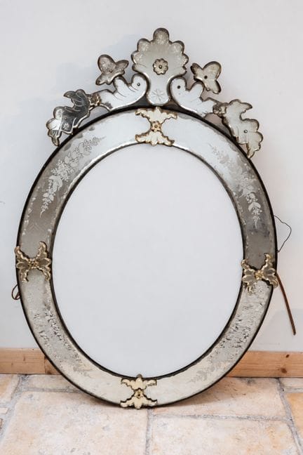 Miroir de venise à vue ovale en verre et verre gra