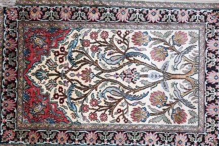 Tapis de prière en laine et soie, points noués, à 