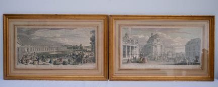 Paire de gravures rehaussées représentant le Châte