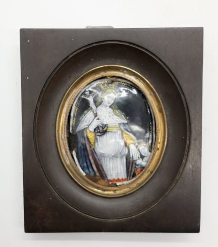 Plaque en émail peint représentant sainte Jeanne d