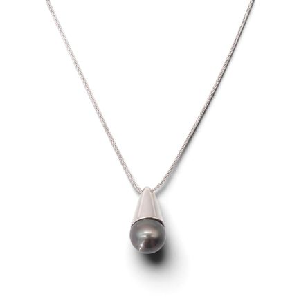 Collier en or gris 18 K, 750/1000, pendentif serti