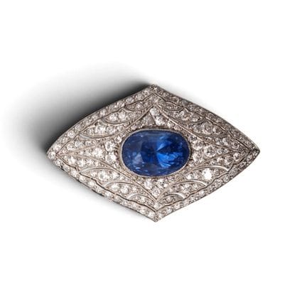 Broche losange vintage en platine 950/1000, ornée 