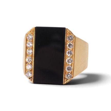 Chevalière en or jaune 18 K, 750/1000, ornée d’un 
