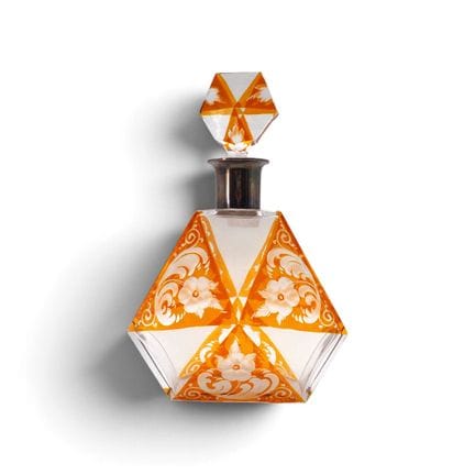 Carafe en cristal ambré et incolore à motifs flora
