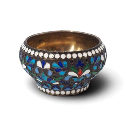 Salière en argent 875/1000 ornée d'émail cloisonné