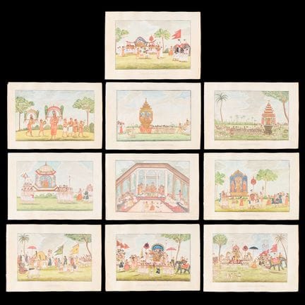Gruppe von zehn Gouache-Aquarellen der Tanjore Com