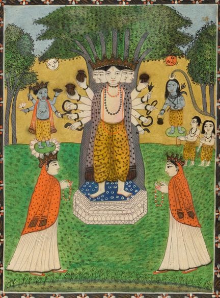 Indisches Pahari-Gouache-Gemälde mit religiösem Mo