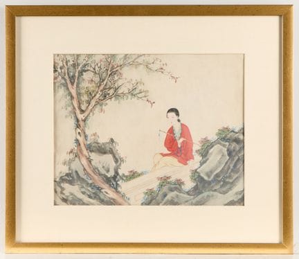 Aquarelle chinoise sur papier représentant une bel
