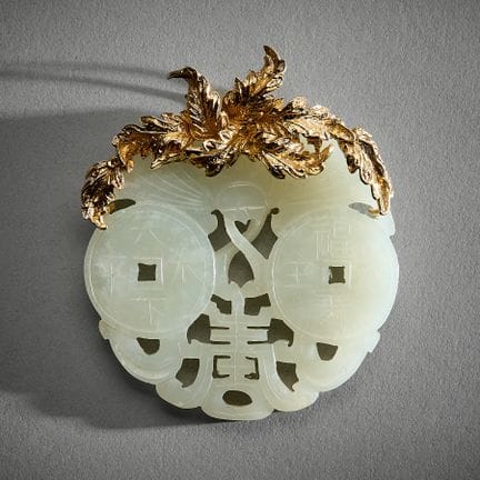 Pendentif en or jaune 14 carats serti de jade, de 