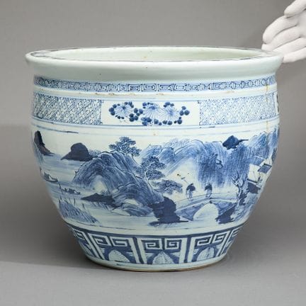 Jardinière en porcelaine chinoise bleue et blanche