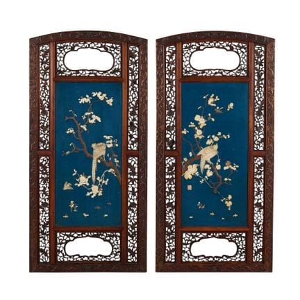 Paire de panneaux japonais « Shibayama » en bois d