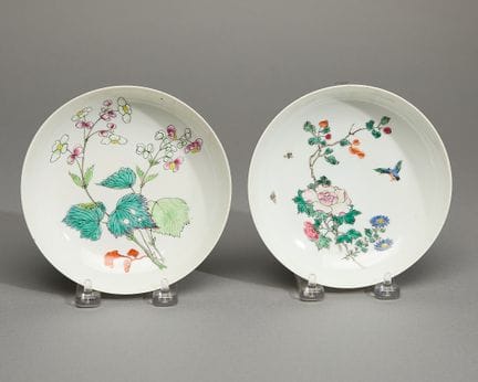 Paire de soucoupes botaniques en porcelaine chinoi