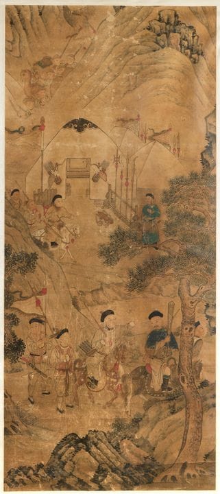 Rouleau de peinture chinoise représentant une expé
