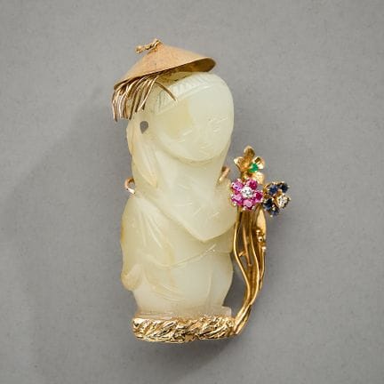 Pendentif en jade monté sur or jaune 14 carats, re