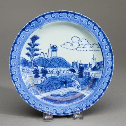 Chinesischer Export-Porzellanteller in Blau-Weiß m