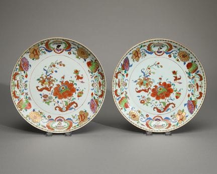 Grande paire de plats chinois d'exportation au mot