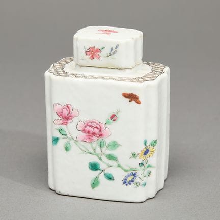 Boîte à thé chinoise en porcelaine « famille rose 