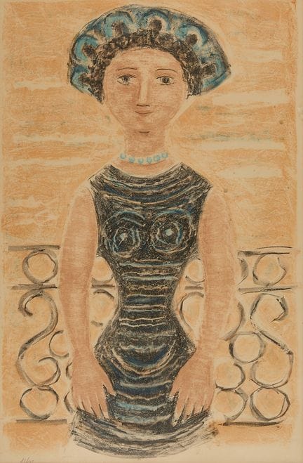 马西莫-坎皮利（意大利人，1895-1971 年）。彩色纸石版画，标题为 "Donna Al Bal