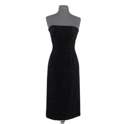 Celine black wool blend strapless dress with boucl