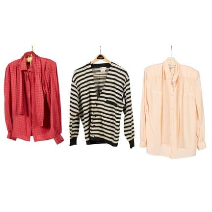 Group of three Gucci blouses in various patterns a