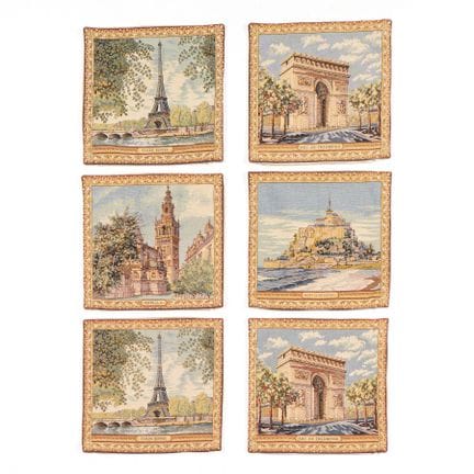 朱尔斯·潘苏（Jules Pansu），法国。一套六件提花织造靠垫套，20世纪作品。图案描绘了法国著