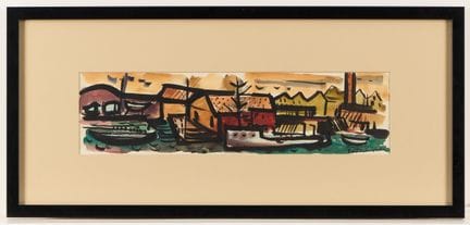 罗伯特·安德鲁·帕克（美国，1927-2023）。纸本水彩画，描绘了一幅表现主义风格的沿海风景。画面