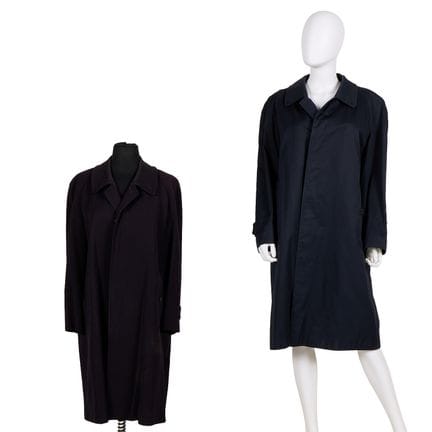 Group of two men's Burberry coats. Including: one 