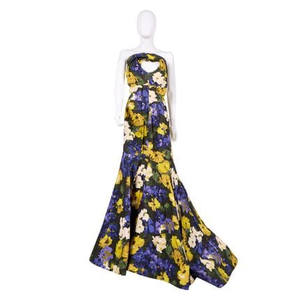 Oscar de la Renta silk strapless floral gown with 