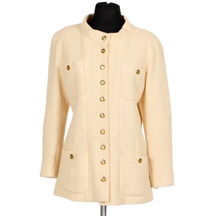 Chanel wool and silk lined jacked in cream tweed. 