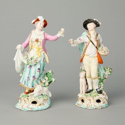 Derby, England. Pair of porcelain bocage figures o