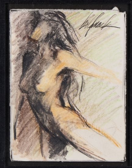 比尔·麦克（美国，生于1944年）。纸本粉彩画，描绘了一位裸体女性，她四肢伸展，面朝一侧，面部被阴影