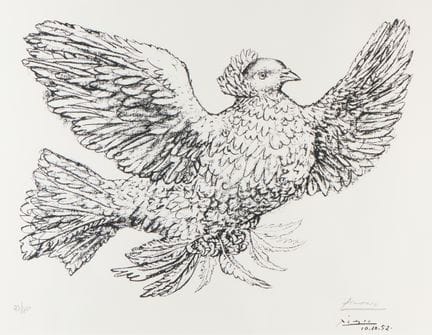 巴勃罗·毕加索（西班牙，1881-1973）。1952年创作的石版画《飞翔的鸽子》（Colombe 