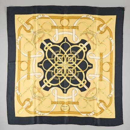 Hermes Eperon d'Or motif carre silk scarf with han