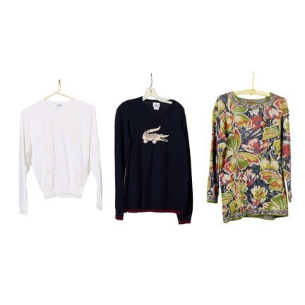 Group of three designer sweaters. Including: one C