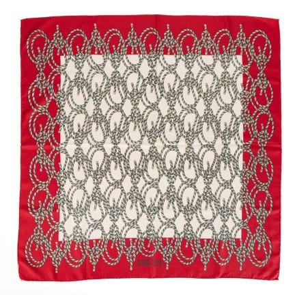 Gucci red bordered silk scarf with hand rolled hem
