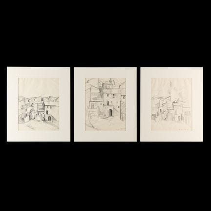 克莱门特·伯纳德·豪珀斯（美国，1900-1982）。三幅描绘建筑题材的石墨素描组作。每幅作品均以铅