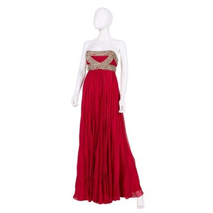 Marchesa silk strapless red gown with ornate bead 