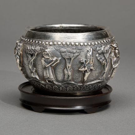 Antique Egyptian silver repousse bowl depicting an